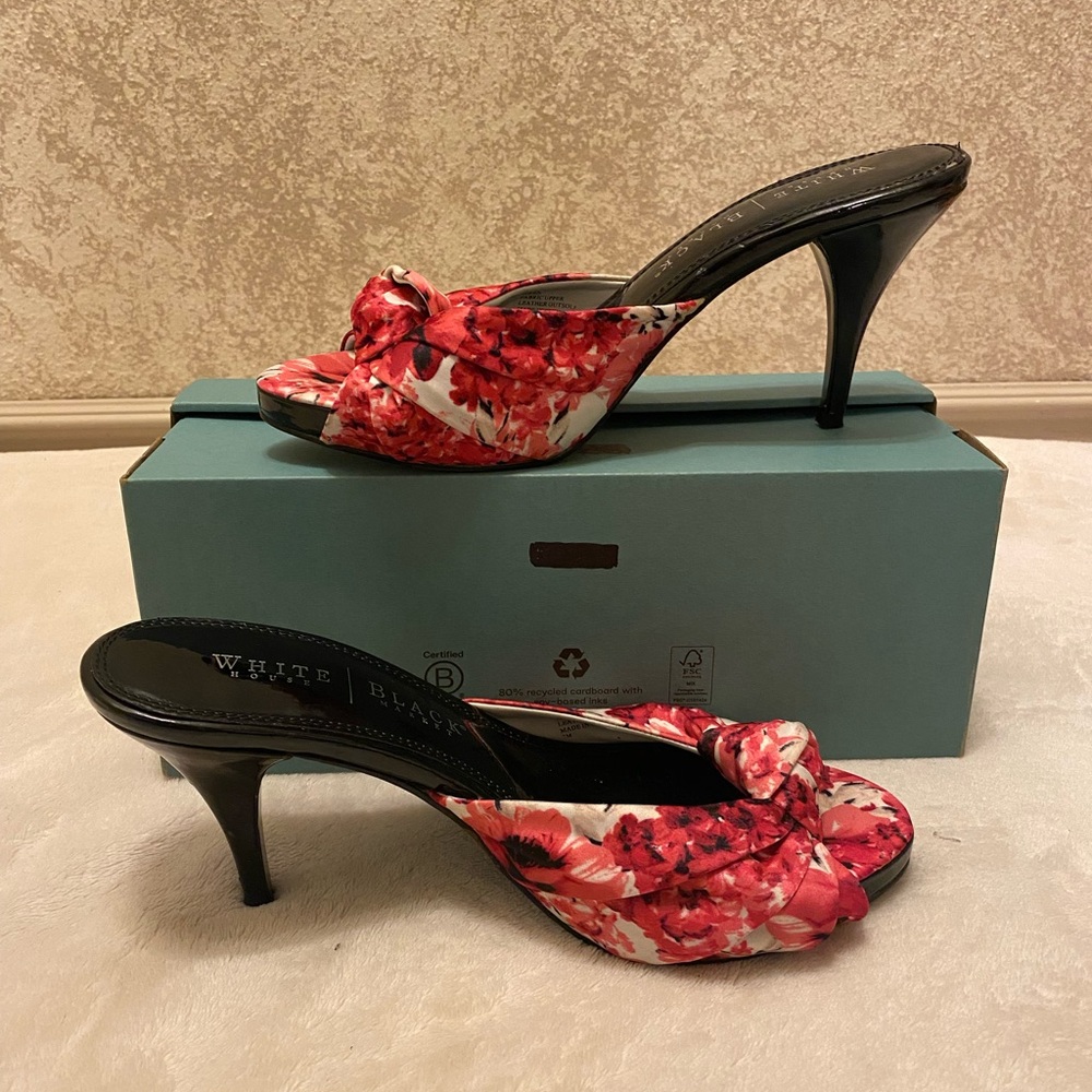 White House Black Market Red Floral Open-Toe Heels